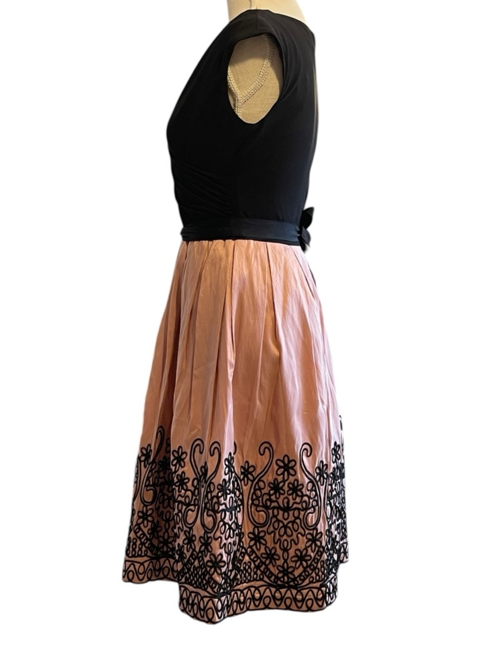SL Fashions Black & Blush Embroidered Wrap Midi Dress - Picture 6 of 9